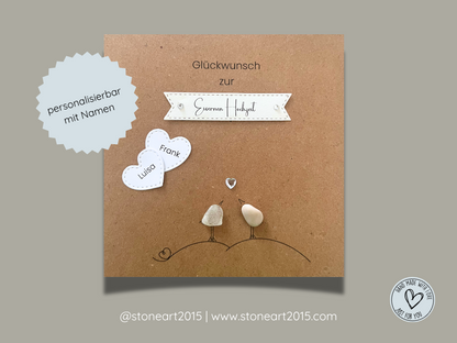 Handgemachte Karte zur Eisernen Hochzeit mit Mini-Steinbild – Geschenkidee zum 65. Hochzeitstag