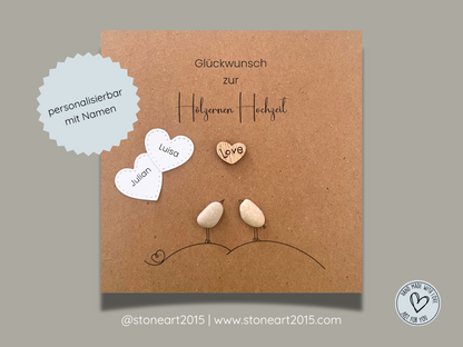 Handgemachte Karte zur hölzernen Hochzeit mit Mini-Steinbild – Geschenkidee zum 5. oder 10. Hochzeitstag