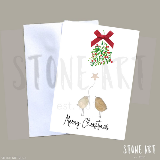Handgemachte Weihnachtskarte mit Mini-Steinbild und Mistelzweig – liebevolles Geschenk oder Mitbringsel zur Weihnachtszeit, inkl. Umschlag.