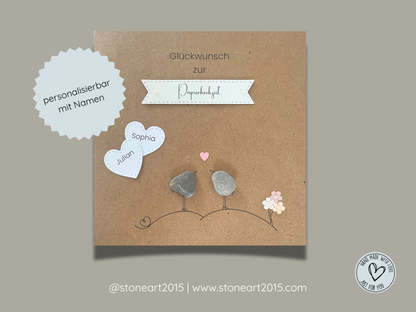 Handgemachte Karte mit Mini-Steinbild zur Papierhochzeit – Geschenkidee zum 1. Hochzeitstag