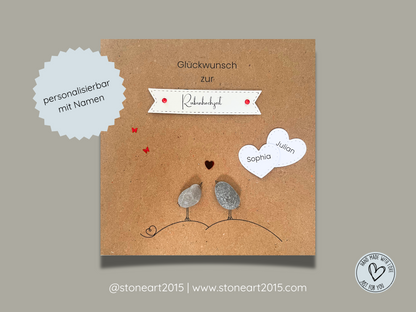 Handgemachte Karte zur Rubinhochzeit mit Mini-Steinbild – Geschenkidee zum 40. Hochzeitstag