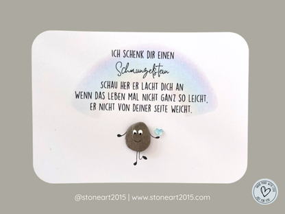 Handgemachte Grußkarte mit Mini-Steinbild „Schmunzelstein“ – liebevolles Mitbringsel zum Aufmuntern, Lächeln schenken & Freude bereiten.