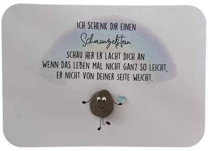 Handgemachte Grußkarte mit Mini-Steinbild „Schmunzelstein“ – liebevolles Mitbringsel zum Aufmuntern, Lächeln schenken & Freude bereiten.