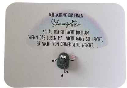 Handgemachte Grußkarte mit Mini-Steinbild „Schmunzelstein“ – liebevolles Mitbringsel zum Aufmuntern, Lächeln schenken & Freude bereiten.