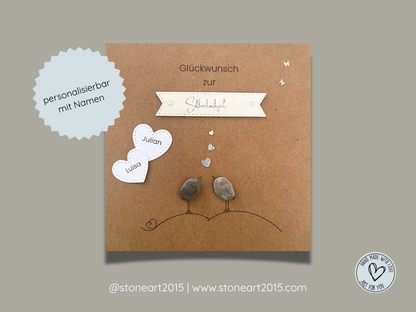 Handgemachte Karte mit Mini-Steinbild zur Silberhochzeit – 25 Jahre Ehe, Geschenkidee mit Herz