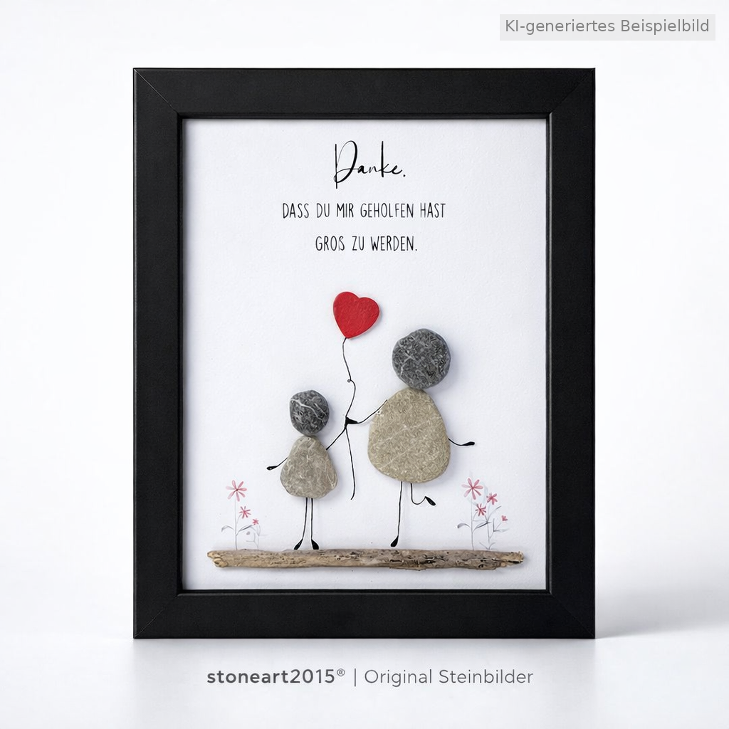 Kieselsteinbild Danke, dass du mir geholfen hast groß zu werden – Abschiedsgeschenk Kindergarten, handgemachtes Steinbild