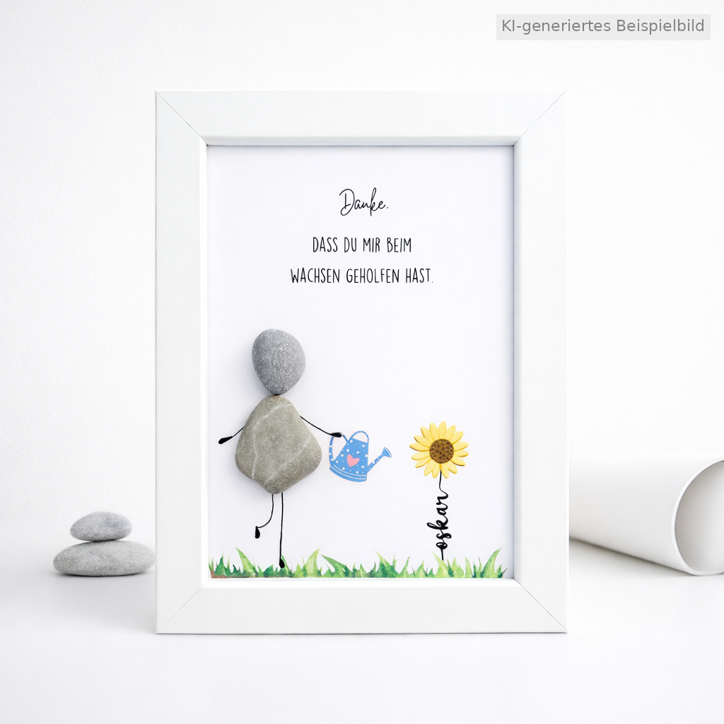 Kieselsteinbild Danke, dass du mir beim Wachsen geholfen hast – personalisierbares Abschiedsgeschenk Kindergarten, handgemachtes Steinbild