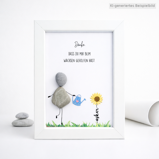 Kieselsteinbild Danke, dass du mir beim Wachsen geholfen hast – personalisierbares Abschiedsgeschenk Kindergarten, handgemachtes Steinbild