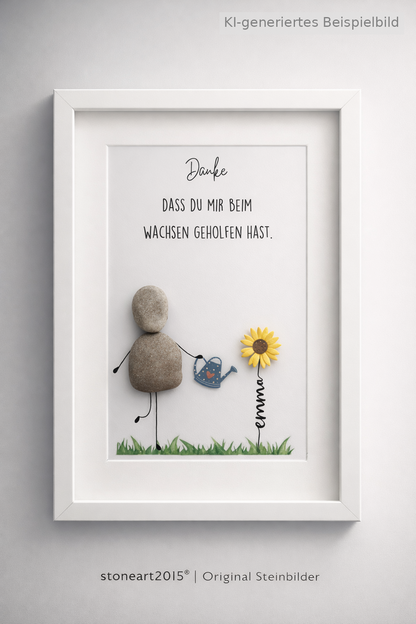 Kieselsteinbild Danke, dass du mir beim Wachsen geholfen hast – personalisierbares Abschiedsgeschenk Kindergarten, handgemachtes Steinbild