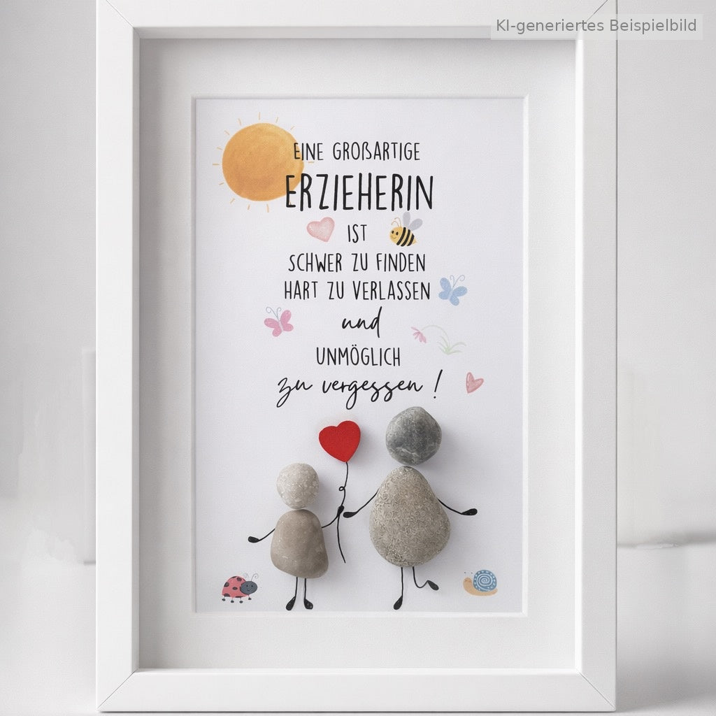 Kieselsteinbild Eine großartige Erzieherin ist schwer zu finden – Abschiedsgeschenk Kindergarten, handgemachtes Steinbild