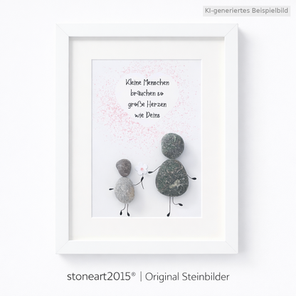 Kieselsteinbild Kleine Menschen brauchen so große Herzen wie deins – Abschiedsgeschenk Kindergarten, handgemachtes Steinbild