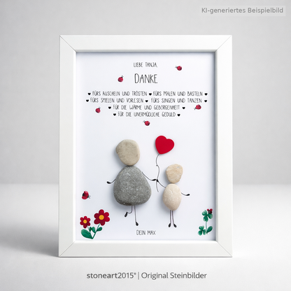 Kieselsteinbild Danke, fürs Auscheln und Trösten – personalisierbares Abschiedsgeschenk Kindergarten, handgemachtes Steinbild