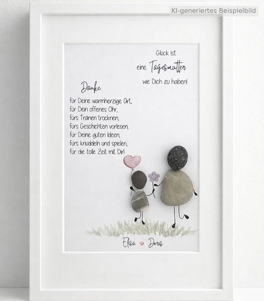 Kieselsteinbild Glück ist eine Tagesmutter wie Dich zu haben – personalisierbares Dankeschön für Tagesmutter, handgemachtes Steinbild