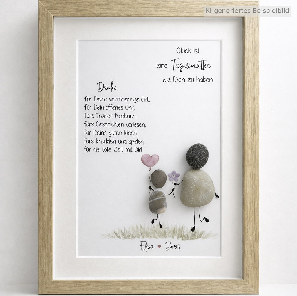 Kieselsteinbild Glück ist eine Tagesmutter wie Dich zu haben – personalisierbares Dankeschön für Tagesmutter, handgemachtes Steinbild