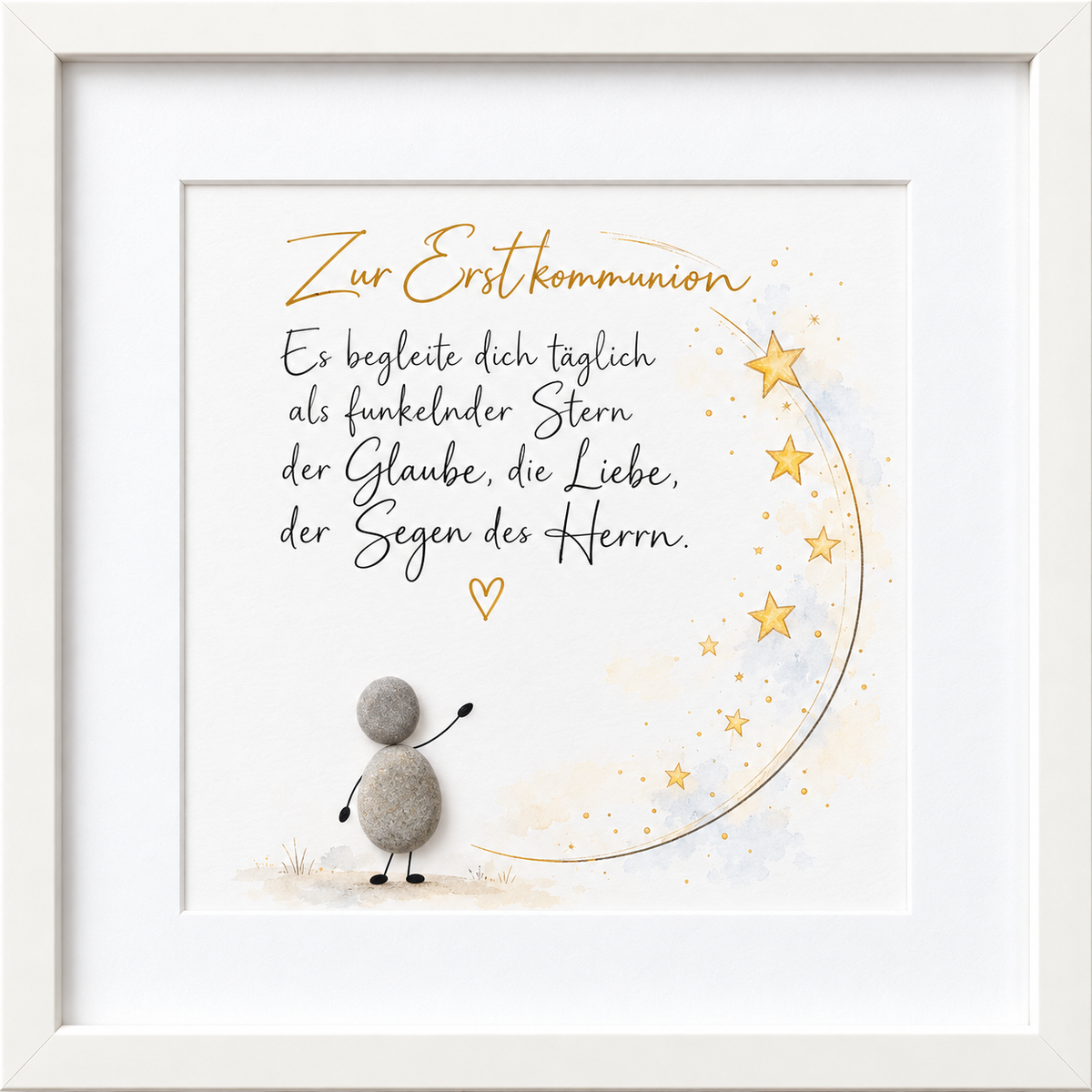 Kieselsteinbild „Zur Erstkommunion – Es begleite dich täglich als funkelnder Stern“ – Geschenk zur Kommunion, handgemachtes Steinbild