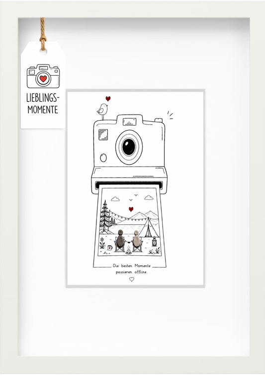 Kieselsteinbild „Die besten Momente passieren offline.“ – Geschenk für Camping-Fans und Paare, handgemachtes Steinbild