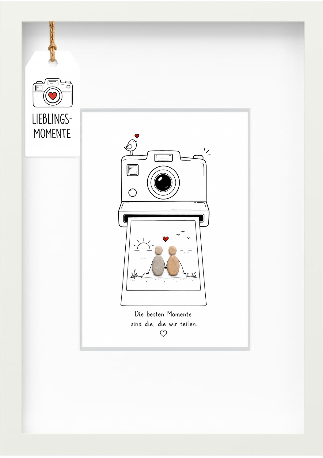 Kieselsteinbild „Die besten Momente sind die, die wir teilen.“ – Geschenk für Paare, handgemachtes Steinbild