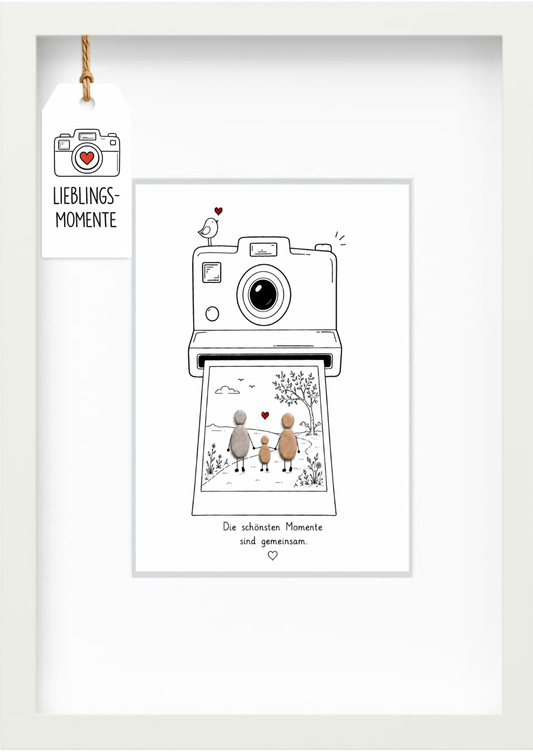 Kieselsteinbild „Die schönsten Momente sind gemeinsam.“ – Geschenk für Familie mit Kind, handgemachtes Steinbild