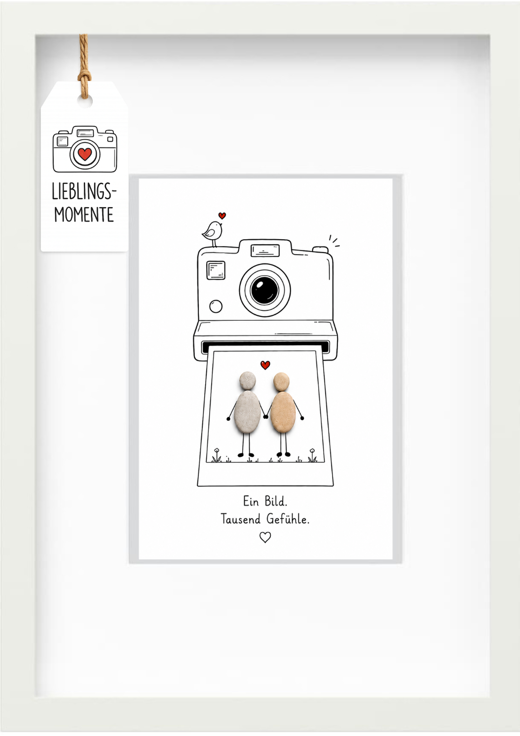 Kieselsteinbild „Ein Bild. Tausend Gefühle.“ – Geschenk für Verliebte und Paare, handgemachtes Steinbild
