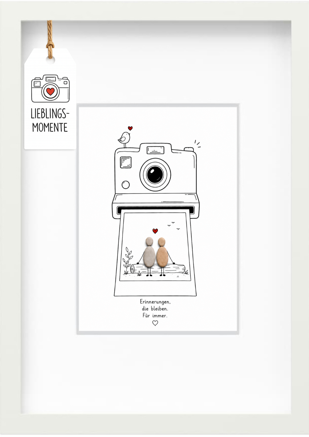 Kieselsteinbild „Erinnerungen, die bleiben. Für immer.“ – Geschenk zum Jahrestag für Paare, handgemachtes Steinbild