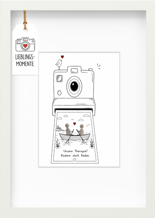 Kieselsteinbild „Unsere Therapie? Rudern statt Reden.“ – Geschenk für Paare und Ruderfans, handgemachtes Steinbild
