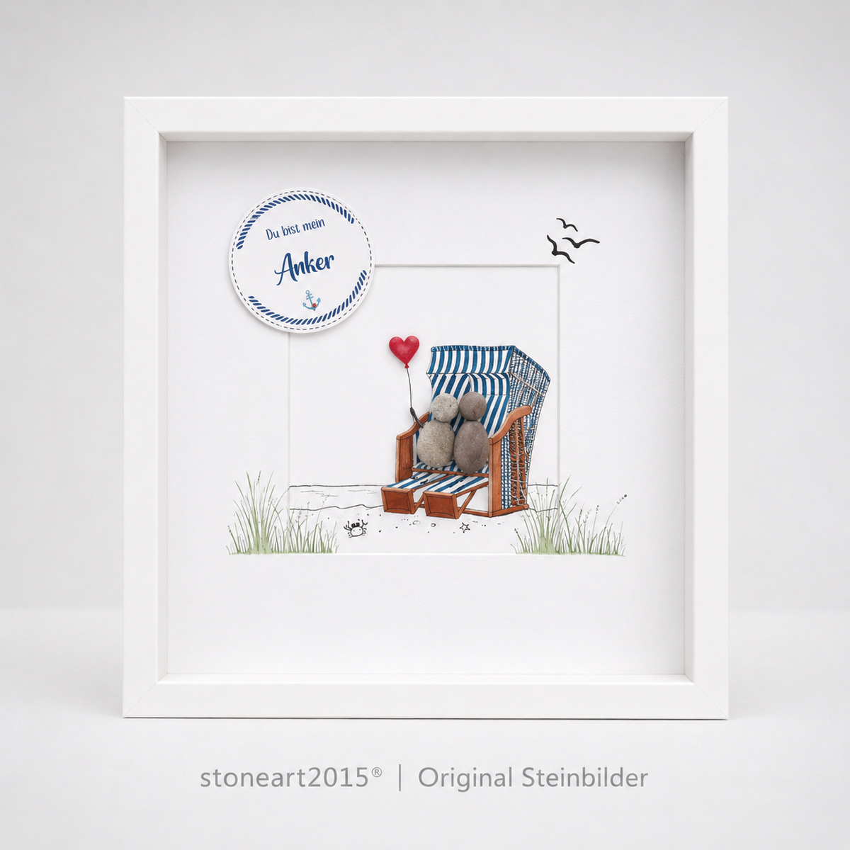Kieselsteinbild Du bist mein Anker – Liebesgeschenk, handgemachtes Steinbild