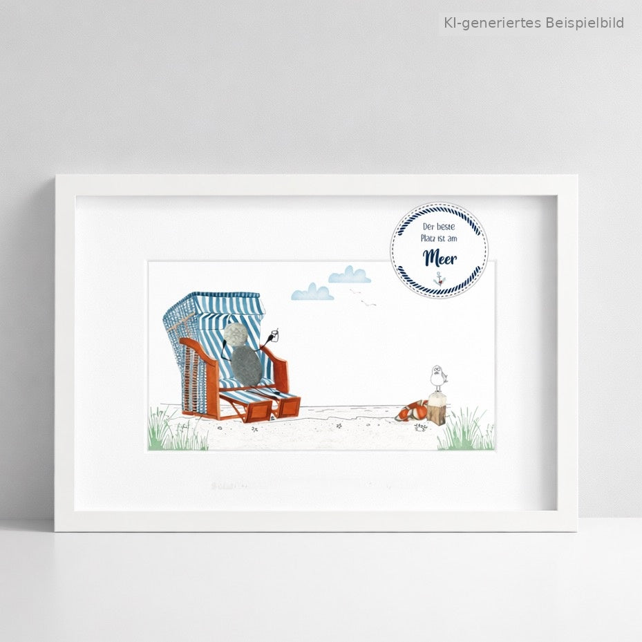 Kieselsteinbild Der beste Platz ist am Meer – maritimes Geschenk, handgemachtes Steinbild