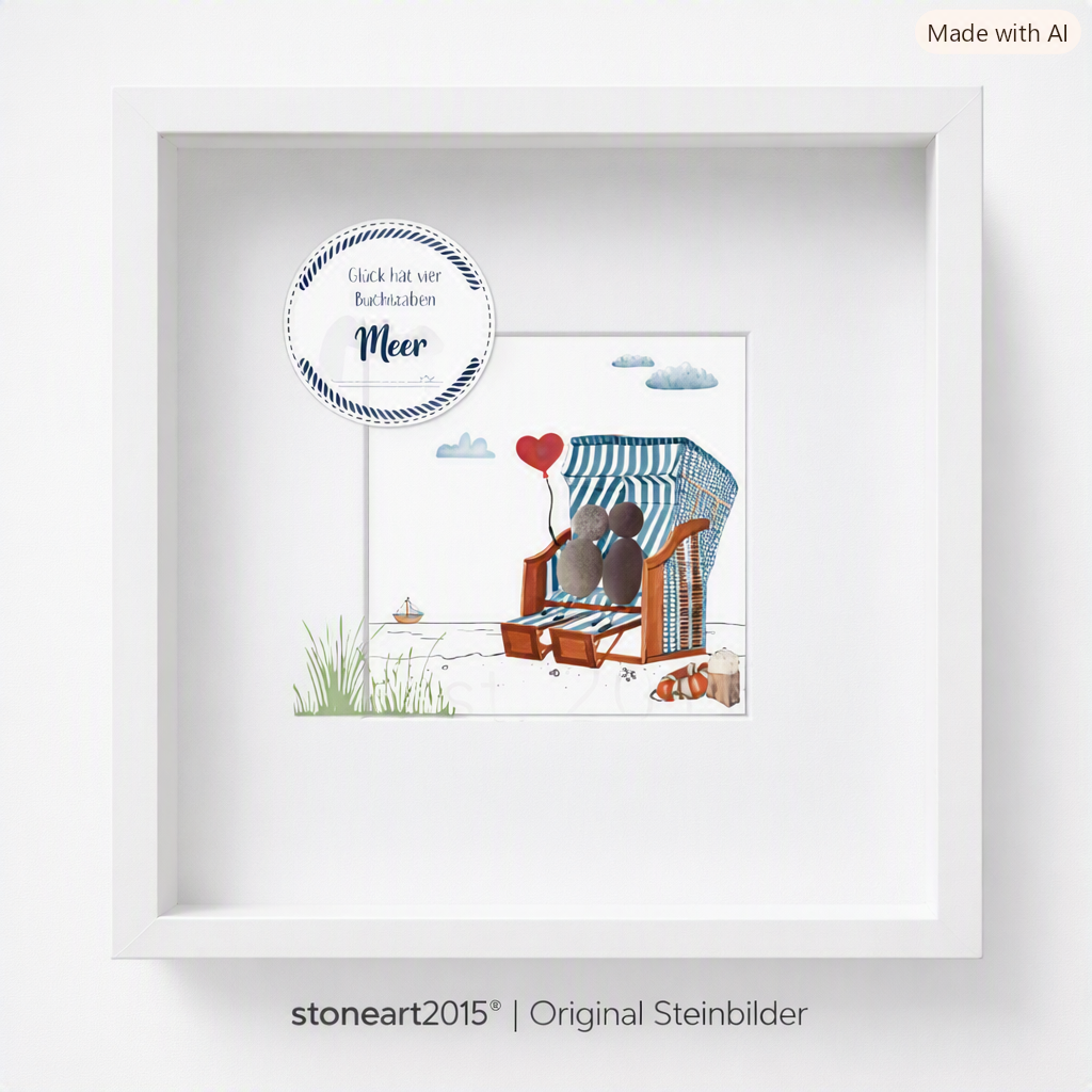 Kieselsteinbild Glück hat vier Buchstaben Meer – maritimes Geschenk, handgemachtes Steinbild
