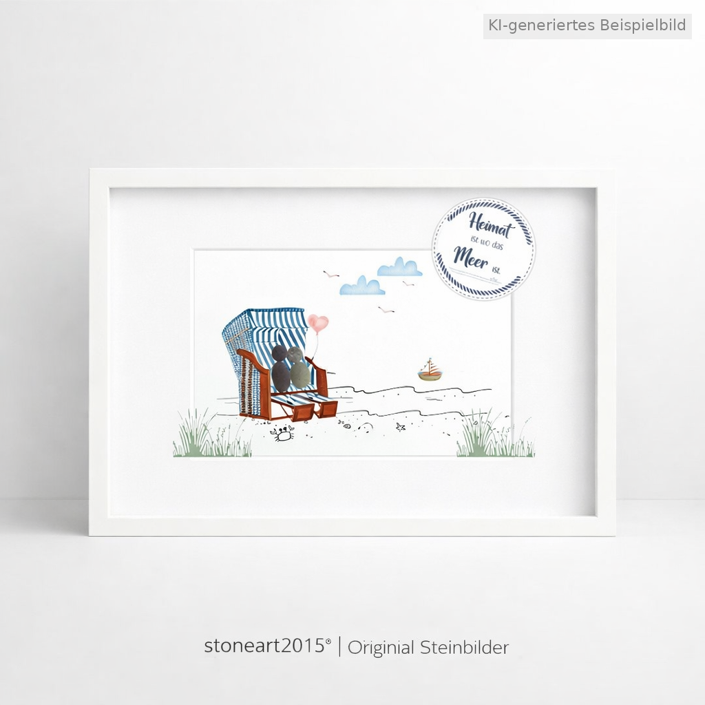 Kieselsteinbild Heimat ist wo das Meer ist – maritimes Geschenk, handgemachtes Steinbild