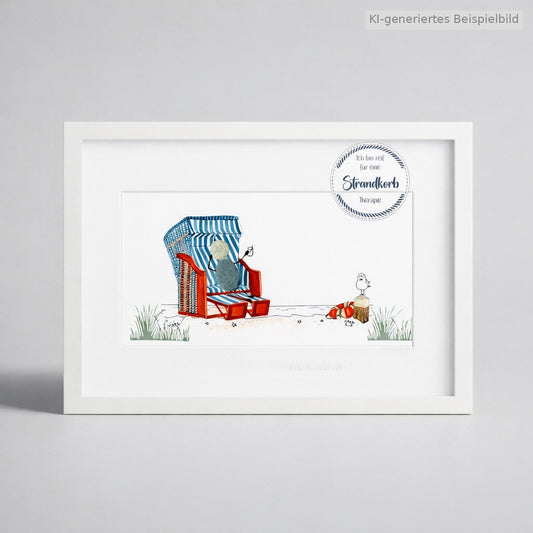 Kieselsteinbild Ich bin reif für eine Strandkorbtherapie – witziges Geschenk, handgemachtes Steinbild