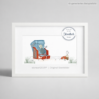 Kieselsteinbild Ich bin reif für eine Strandkorbtherapie – witziges Geschenk, handgemachtes Steinbild