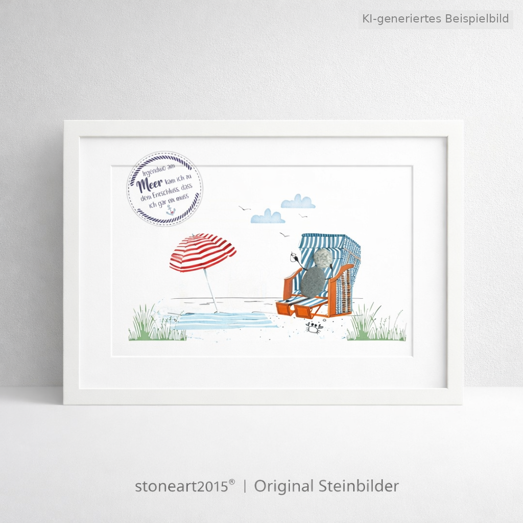 Kieselsteinbild Irgendwo am Meer kam ich zu dem Entschluss dass ich gar nichts muss – maritimes Geschenk, handgemachtes Steinbild