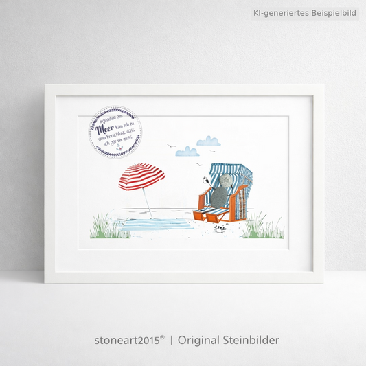 Kieselsteinbild Irgendwo am Meer kam ich zu dem Entschluss dass ich gar nichts muss – maritimes Geschenk, handgemachtes Steinbild