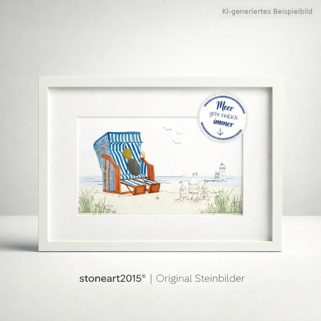 Kieselsteinbild Meer geht immer – Geschenk für Meerliebhaber, handgemachtes Steinbild