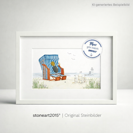 Kieselsteinbild Meer geht immer – Geschenk für Meerliebhaber, handgemachtes Steinbild