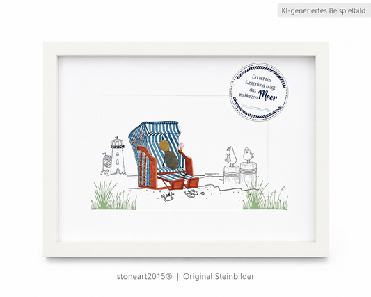 Kieselsteinbild Ein echtes Küstenkind trägt das Meer im Herzen – Geschenk für Meerliebhaber, handgemachtes Steinbild