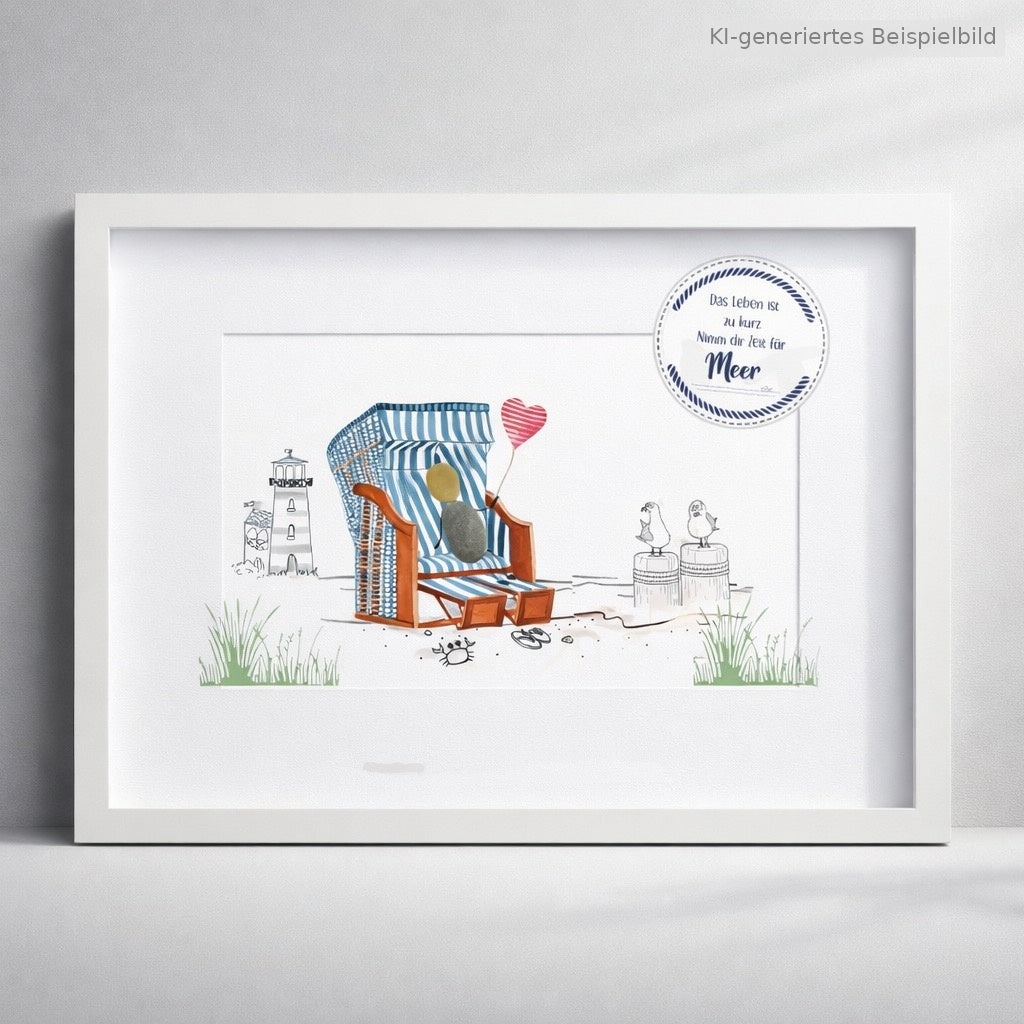 Kieselsteinbild Das Leben ist zu kurz – nimm dir Zeit für Meer – Geschenk für Meerliebhaber, handgemachtes Steinbild