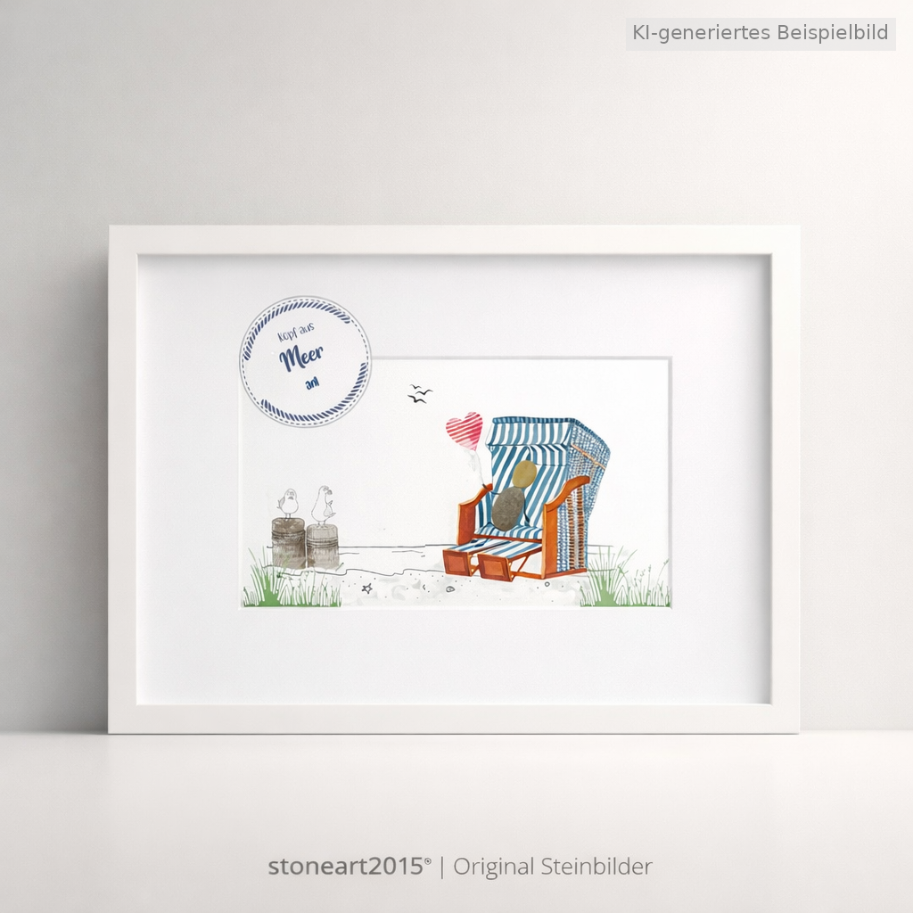 Kieselsteinbild Kopf aus, Meer an – Geschenk für Meerliebhaber, handgemachtes Steinbild