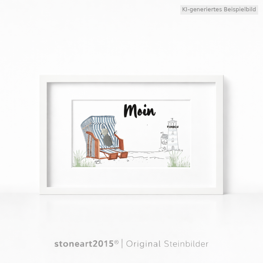 Kieselsteinbild Moin – maritimes Geschenk, handgemachtes Steinbild