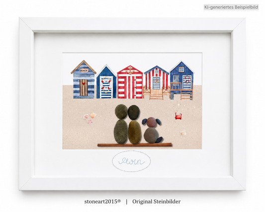 Kieselsteinbild Moin Strandhäuschen – maritimes Geschenk, handgemachtes Steinbild