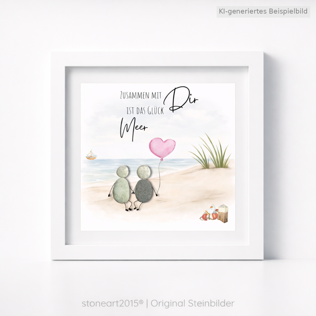 Kieselsteinbild Zusammen mit Dir ist das Glück Meer – Pärchen Geschenk, handgemachtes Steinbild
