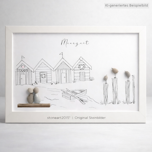 Kieselsteinbild Meerzeit Strandhäuschen Boot – maritimes Geschenk, handgemachtes Steinbild