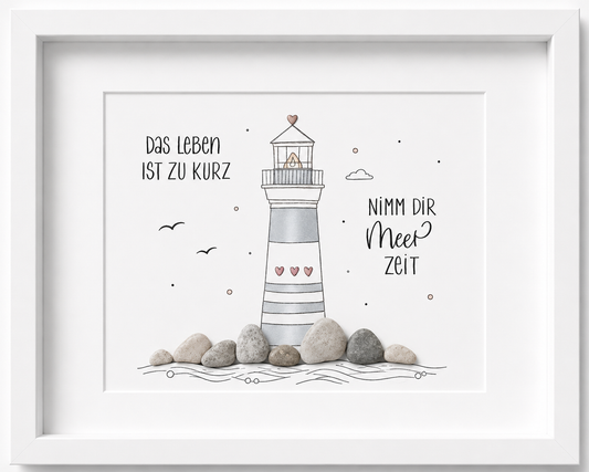 Kieselsteinbild Das Leben ist zu kurz – Nimm dir Meer Zeit – Geschenk für Meerliebhaber, handgemachtes Steinbild