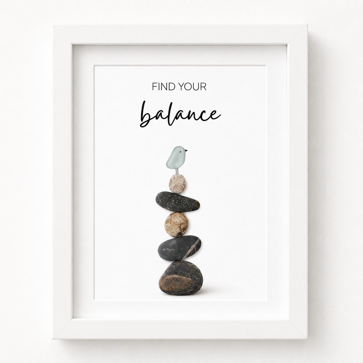 Kieselsteinbild Find your Balance – Motivationsgeschenk, handgemachtes Steinbild