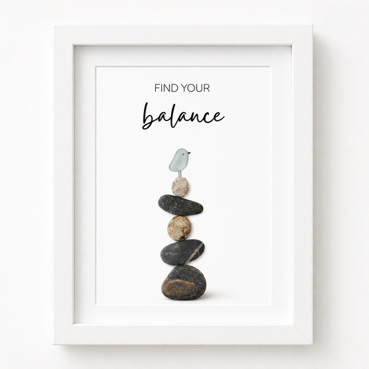 Kieselsteinbild Find your Balance – Motivationsgeschenk, handgemachtes Steinbild