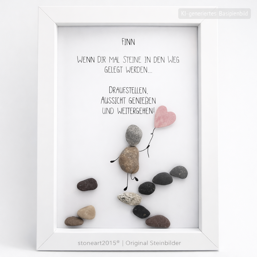 Kieselsteinbild Wenn dir mal Steine in den Weg gelegt werden – Motivationsgeschenk, handgemachtes Steinbild