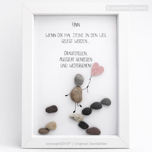 Kieselsteinbild Wenn dir mal Steine in den Weg gelegt werden – Motivationsgeschenk, handgemachtes Steinbild