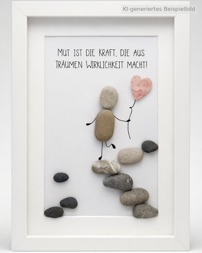 Kieselsteinbild Mut ist die Kraft, die aus Träumen Wirklichkeit macht – Motivationsgeschenk, handgemachtes Steinbild