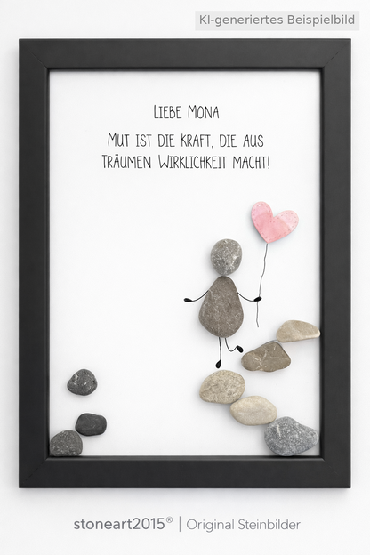 Kieselsteinbild Mut ist die Kraft, die aus Träumen Wirklichkeit macht – Motivationsgeschenk, handgemachtes Steinbild