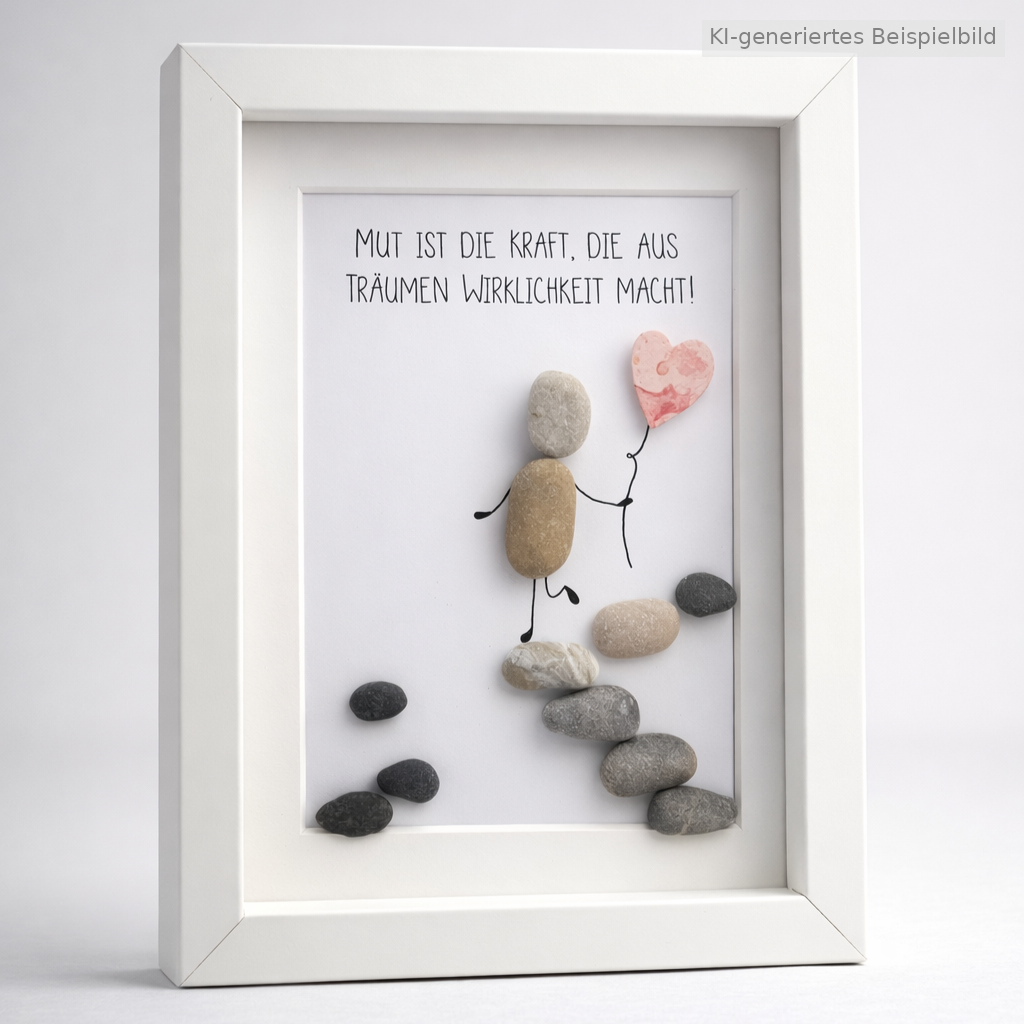 Kieselsteinbild Mut ist die Kraft, die aus Träumen Wirklichkeit macht – Motivationsgeschenk, handgemachtes Steinbild